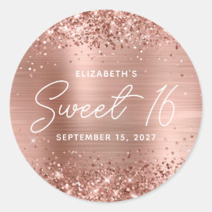 Glittery Roos Gold Glam Modern Script Sweet 16 Ronde Sticker
