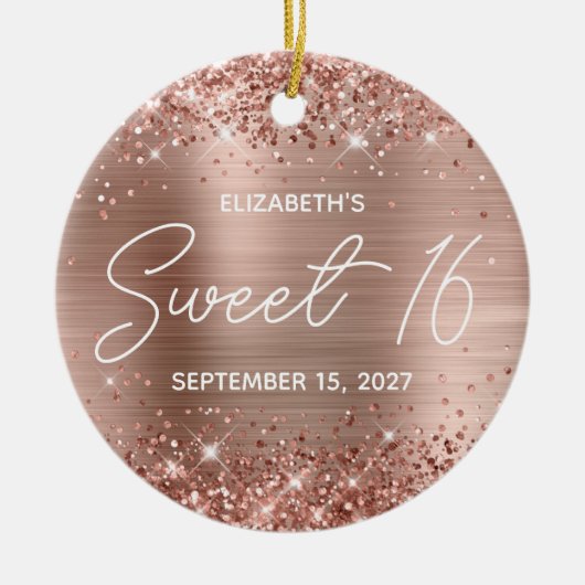 Glittery Roos Gold Glam Modern Sweet 16 Foto Keramisch Ornament (Voorkant)