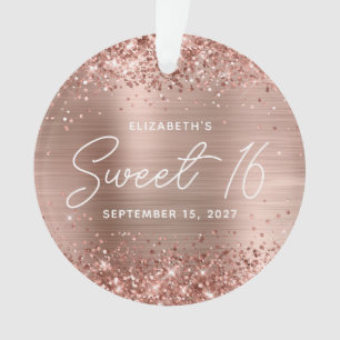 Glittery Roos Gold Glam Modern Sweet 16 Foto Ornament