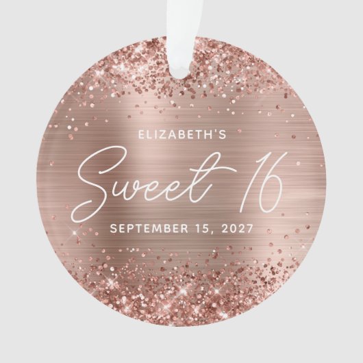 Glittery Roos Gold Glam Modern Sweet 16 Foto Ornament (voorkant)