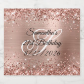 Glittery Roos Gold Glam Monogram 21ste verjaardag Likeurfles Etiket (Enkel label)