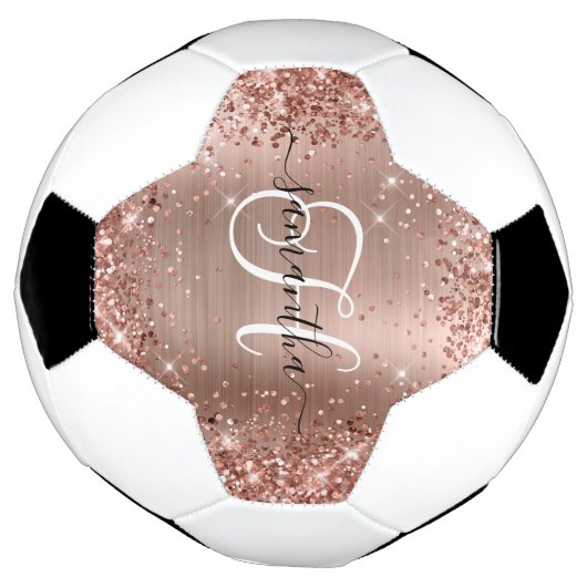 Glittery Roos Gold Glam Monogram Voetbal (Gedraaid)