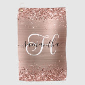 Glittery Roos Gold Glam Monogrammen Golfhanddoek (Voorkant)