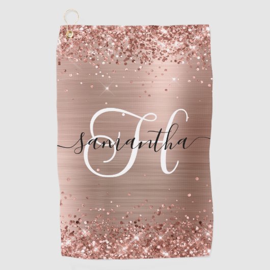 Glittery Roos Gold Glam Monogrammen Golfhanddoek (Voorkant)