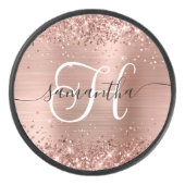 Glittery Roos Gold Glam Monogrammen Hockey Puck (Voorkant)