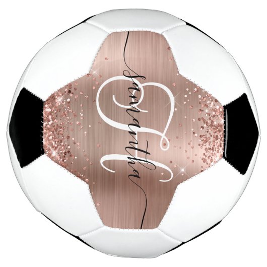 Glittery Roos Gold Glam Monogrammen Voetbal (Gedraaid)