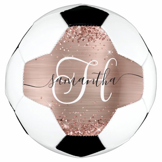 Glittery Roos Gold Glam Monogrammen Voetbal (Voorkant)