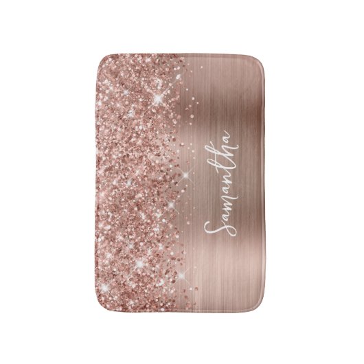 Glittery Roos Gold Glam Name Badmat (Voorkant Verticaal)
