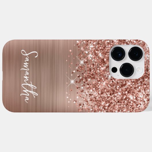 Glittery Roos Gold Glam Name Case-Mate iPhone Case (Achterkant (horizontaal))