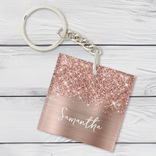 Glittery Roos Gold Glam Name Foto Sleutelhanger
