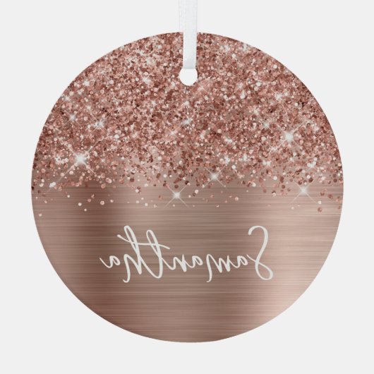 Glittery Roos Gold Glam Name Glas Ornament (Achterkant)