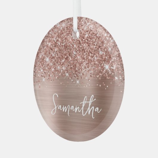 Glittery Roos Gold Glam Name Glas Ornament (Voorkant links)