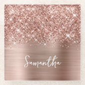 Glittery Roos Gold Glam Name Glazen Onderzetter (Voorkant)