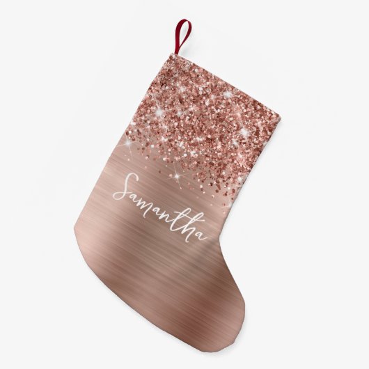 Glittery Roos Gold Glam Name Kleine Kerstsok (Voorkant (Hangend))