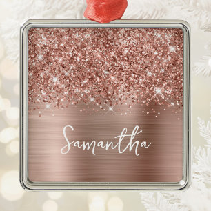 Glittery Roos Gold Glam Name Metalen Ornament