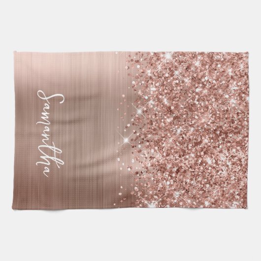 Glittery Roos Gold Glam Name Theedoek (Horizontaal)