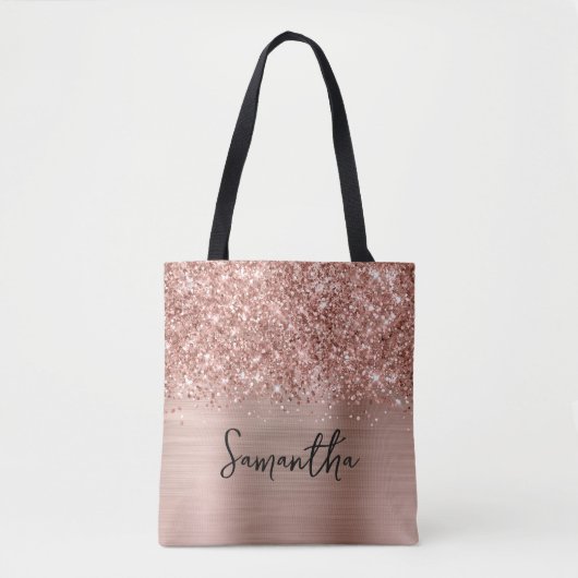 Glittery Roos Gold Glam Name Tote Bag (Voorkant)