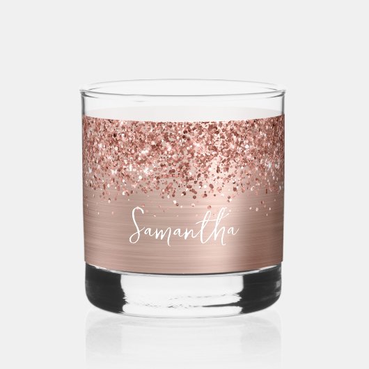 Glittery Roos Gold Glam Name Whisky Glas (Voorkant)