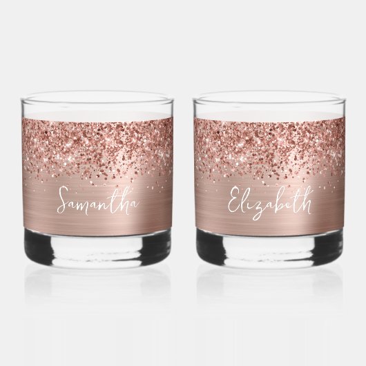 Glittery Roos Gold Glam Name Whisky Glas (Voorkant)