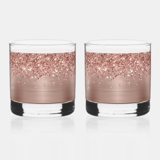 Glittery Roos Gold Glam Name Whisky Glas (Links)