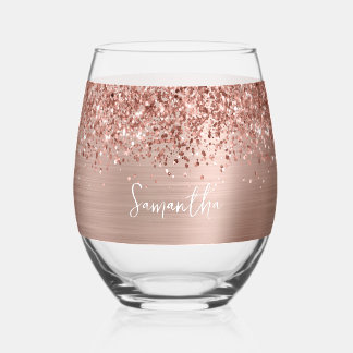Glittery Roos Gold Glam Name Wijnglas Zonder Voet