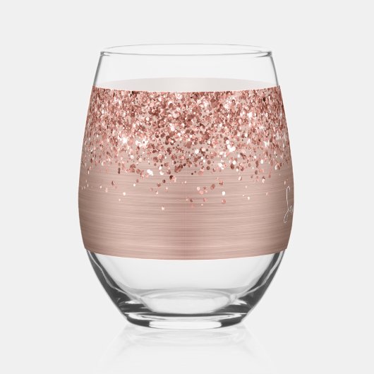 Glittery Roos Gold Glam Name Wijnglas Zonder Voet (Rechts)