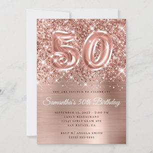 Glittery Roos Gold Glam Number 50th Birthday Kaart