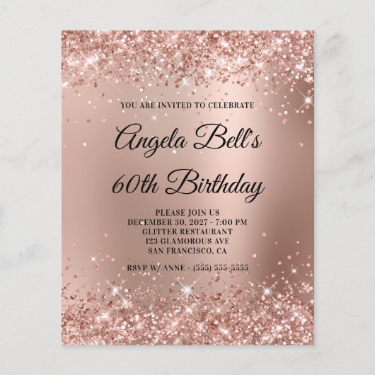 Glittery Roos Gold Glam Ombre 60th Birthday Paper Flyer (Voorkant)