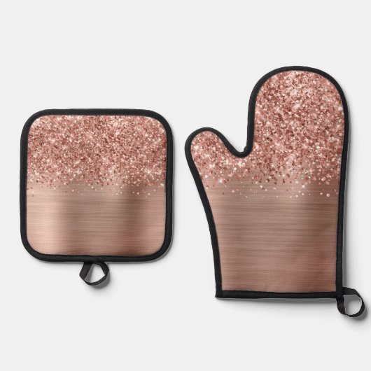 Glittery Roos Gold Glam Ovenwant & Pannenlap Set (Voorkant)