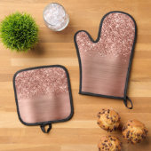 Glittery Roos Gold Glam Ovenwant & Pannenlap Set (Top down)