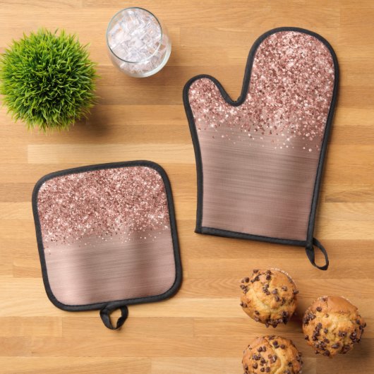Glittery Roos Gold Glam Ovenwant & Pannenlap Set (Top down)