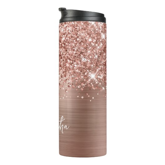 Glittery Roos Gold Glam - Persoonlijke naam Thermosbeker (Geroteerd rechts)