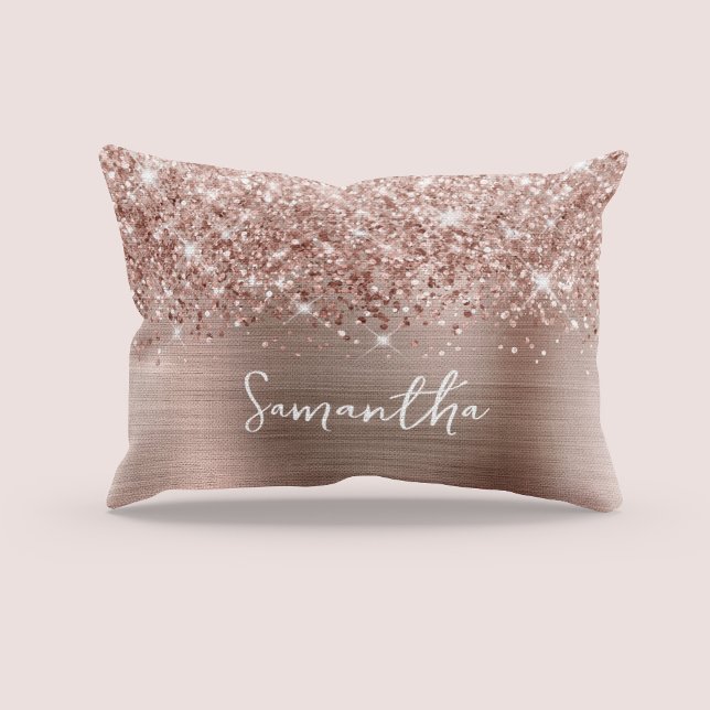 Glittery Roos Gold Glam Script Name Accent Kussen (Glittery Rose Gold Glam Script Name Accent Pillow)