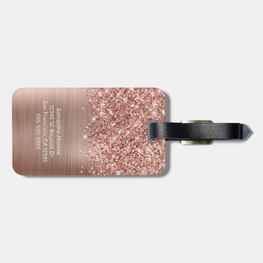 Glittery Roos Gold Glam Script Name Bagagelabel (Achterkant horizontaal)