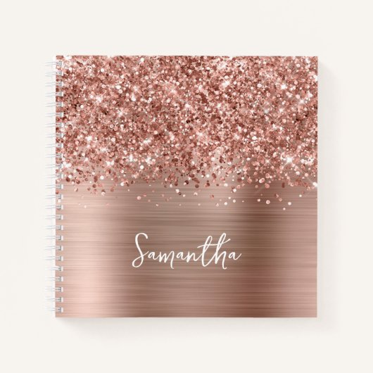 Glittery Roos Gold Glam Script Name Notitieboek (Voorkant)