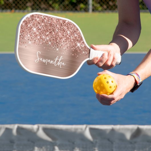 Glittery Roos Gold Glam Script Name Pickleball Paddle (Insitu)