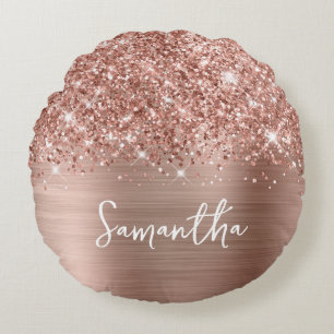 Glittery Roos Gold Glam Script Name Rond Kussen