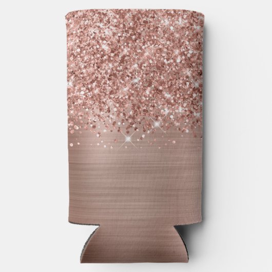 Glittery Roos Gold Glam Script Name Seltzer Blikjeskoeler (Achterkant)