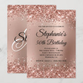 Glittery Roos Gold Gradient Monogram 50e verjaarda Kaart (Voorkant / Achterkant)