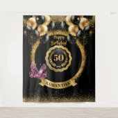 Glittery Roos Gold Heels 50e verjaardag achtergron Wandkleed (Voorkant)