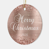 Glittery Roos Gold Merry-kerstfamilie - Foto Keramisch Ornament (Links)