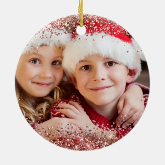 Glittery Roos Gold Merry-kerstfamilie - Foto Keramisch Ornament (Achterkant)