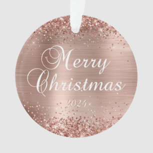 Glittery Roos Gold Merry-kerstfamilie - Foto Ornament