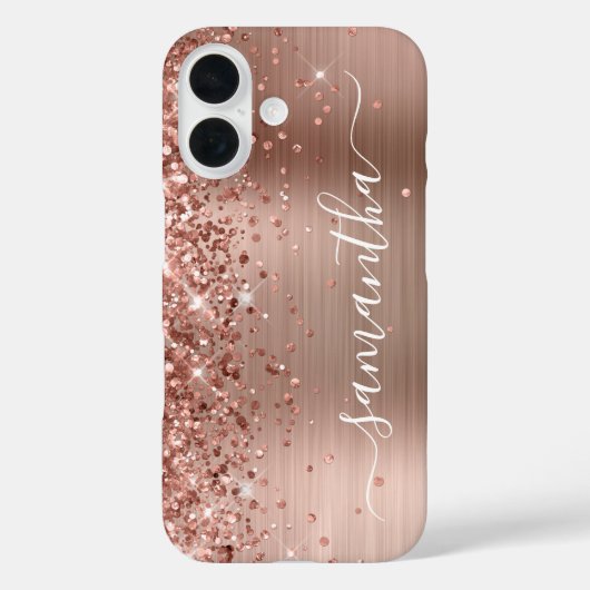 Glittery Roos Gold Metallic Girly Signature Case-Mate iPhone Case (Achterkant)