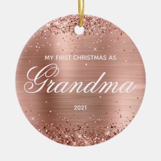Glittery Roos Gold Mijn eerste kerstfeest als oma Keramisch Ornament (Voorkant)