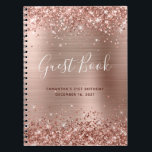Glittery Roos Gold Modern 21st Birthday Guestbook Notitieboek<br><div class="desc">Creëer je eigen gastenboek voor haar 21ste verjaardagsfeest in dit lege notitieboek. Meisjes faux sparkly,  roos goudkleurig glitter op de boven- en onderrand boven een roos goud en stomproze faux digitale kunstachtergrond met metalen folie. U kunt de moderne stijl en grootte van de manuscriptdoopvont aanpassen zoals nodig.</div>