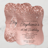 Glittery Roos Gold Monogram 40e Verjaardag Kaart (Voorkant / Achterkant)