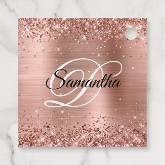 Glittery Roos Gold Monogram Sweet 16 Hartelijk dan Bedankjes Labels (Achterkant)