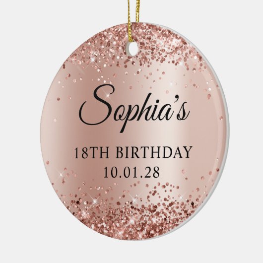 Glittery Roos Gold Ombre 18e Verjaardagsfoto Keramisch Ornament (Links)