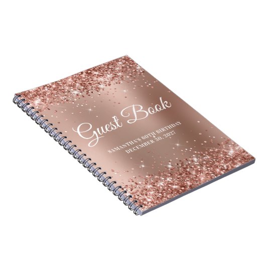 Glittery Roos Gold Ombre 60th Birthday Guestbook Notitieboek (Rechterzijde)